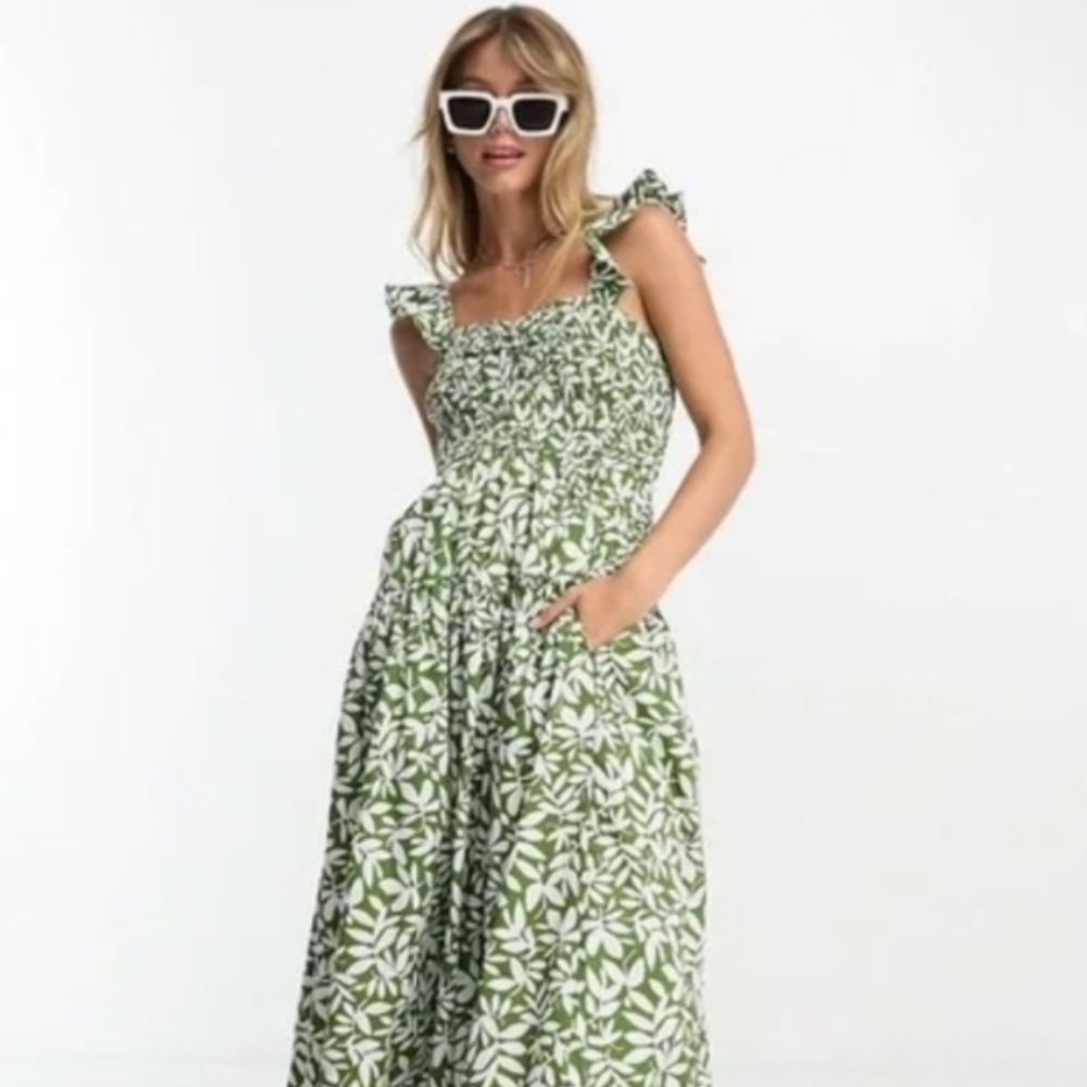Abercrombie & Fitch Green and White Floral Maxi Dress
